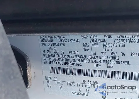 2023 Ford F-150 Xl z USA, uszkodzony, nr VIN 1FTEX1C55PKG01093